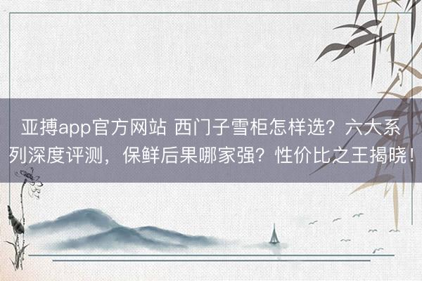 亚搏app官方网站 西门子雪柜怎样选？六大系列深度评测，保鲜后果哪家强？性价比之王揭晓！