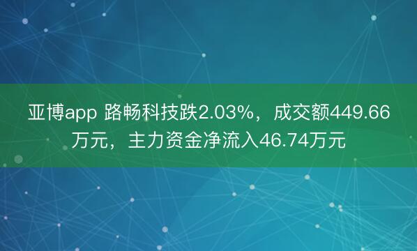 亚博app 路畅科技跌2.03%，成交额449.66万元，主力资金净流入46.74万元