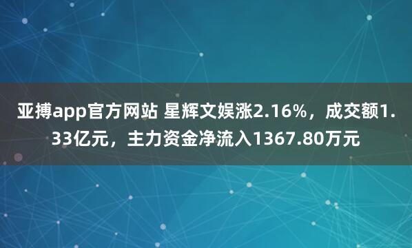 亚搏app官方网站 星辉文娱涨2.16%，成交额1.33亿元，主力资金净流入1367.80万元
