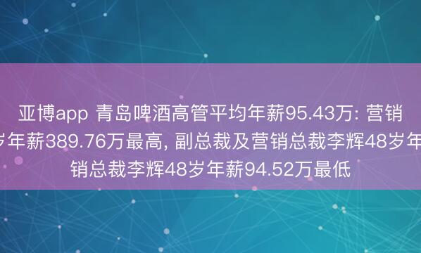 亚博app 青岛啤酒高管平均年薪95.43万: 营销总裁蔡志伟59岁年薪389.76万最高, 副总裁及营销总裁李辉48岁年薪94.52万最低