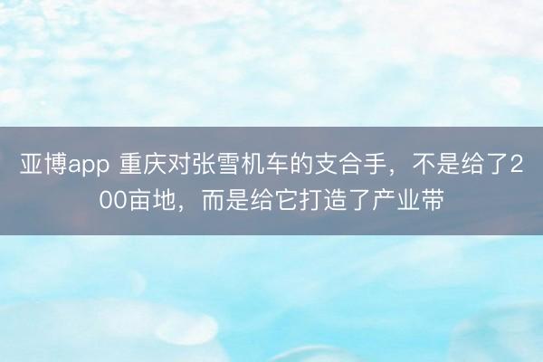 亚博app 重庆对张雪机车的支合手，不是给了200亩地，而是给它打造了产业带