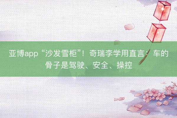 亚博app “沙发雪柜”！奇瑞李学用直言：车的骨子是驾驶、安全、操控