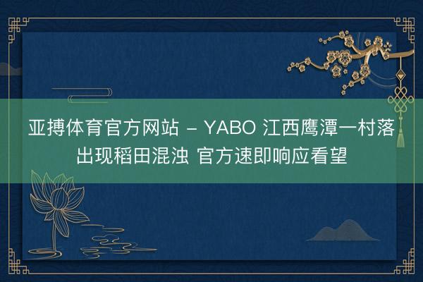 亚搏体育官方网站 - YABO 江西鹰潭一村落出现稻田混浊 官方速即响应看望