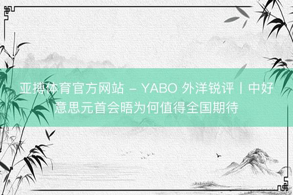 亚搏体育官方网站 - YABO 外洋锐评丨中好意思元首会晤为何值得全国期待